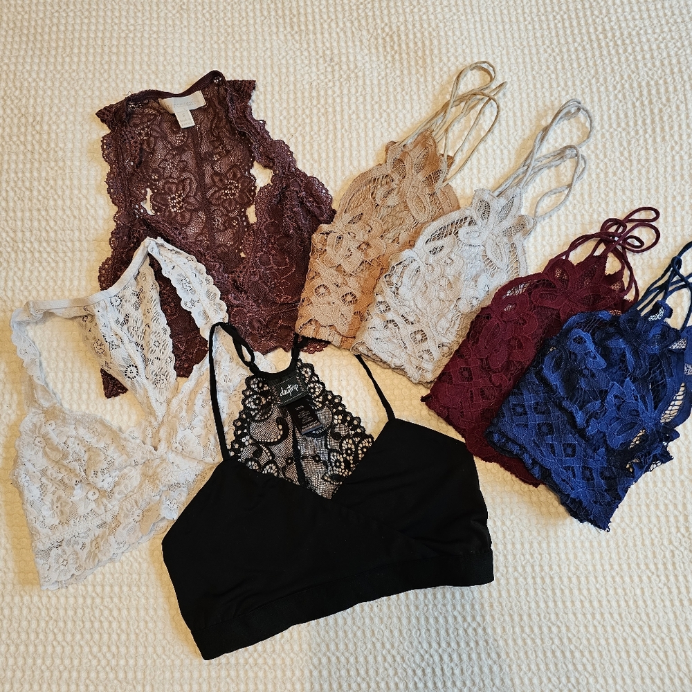 Set of 7 Bralettes- Free People, Daytrip, Aerie, and Francesca's